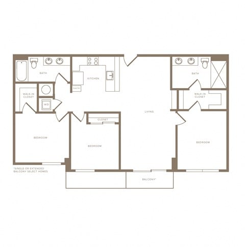 Floor plan for 3 beds, 2 baths, 1350 sqft